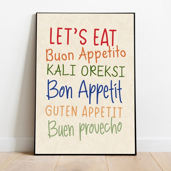 Let's eat print, Bon Appetit print, kitchen print, kitchen wall art, kitchen decor, buon apetito, dining room, graphic poster,