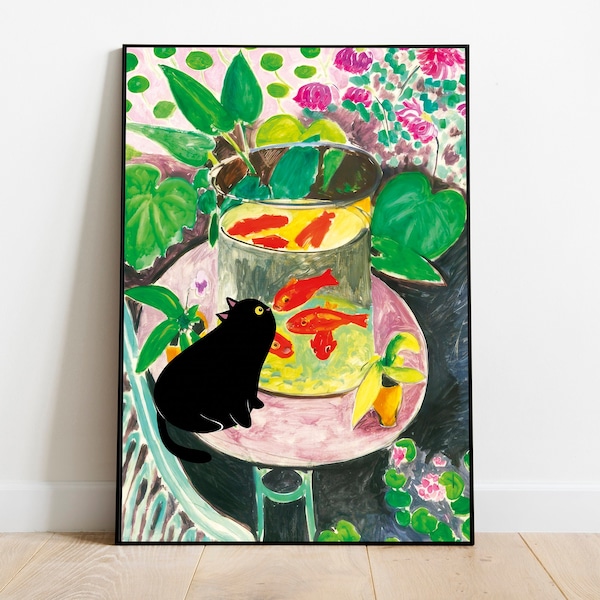 Henri Matisse Cat Print, Matisse Goldfish Print, Black Cat print, Funny Cat print, Matisse painting, cat lover gift cat gift, cat painting