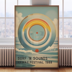Vinyl records Music Poster, Vintage music Poster, retro surf print, retro music print, Hawaii surf print, vinyl records wall art,