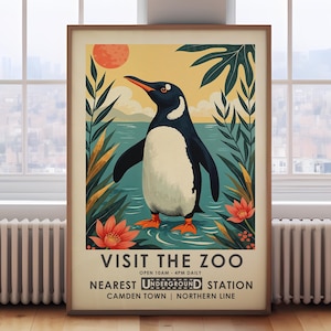 Zoo poster, penguin print, vintage style Exhibition poster, Animal Wall Art,  jungle wall art, London wall art