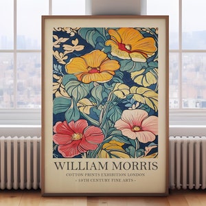 William Morris floral print, bright floral wall art, vintage botanical print, pink flower print, art nouveau flower print, flower wall art