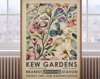 Kew Gardens print, William Morris print, London flower market poster, vintage botanical wall art, vintage floral print, spring florals