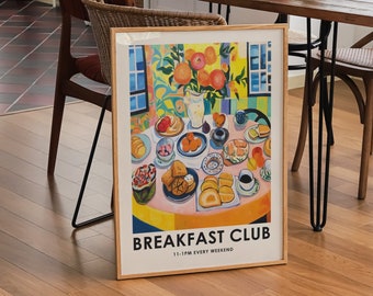 Breakfast club print, vintage food Print, breakfast print, Food Illustration Print, Kitchen Decor, colourful Food wall art, food painting