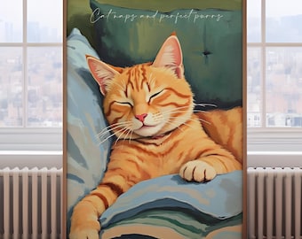 Ginger tabby cat painting, cat wall art, kitten print, gift for cat lover