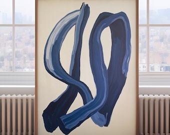 Navy abstract art, Minimalist navy wall art, textured look painting, paint strokes abstract print, blue painting, blue decor