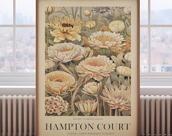 William Morris print, vintage botanical print, Hampton Court, Spring decor, cream florals, vintage floral wall art, cream cosy floral