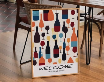 Welcome we have wine print, wine poster, bar cart print, retro kitchen print, kitchen wall art, bar cart decor, wine wall art