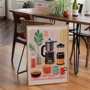 Retro Coffee Print, Vintage Coffee Illustration Poster, Food Print, Kitchen Decor, Vintage Food Print, coffee decor, Vintage Decor
