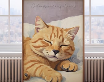 Ginger tabby cat painting, kitten wall art, cat lover gift