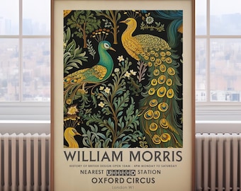 London Poster, William Morris print, peacock print, vintage botanical wall art, vintage bird print, peacock painting, peacock wall art