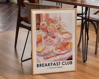 Breakfast club print, Food Illustration Print, Kitchen Decor, colourful Food wall art, food painting, kitchen wall art, dining room wall art