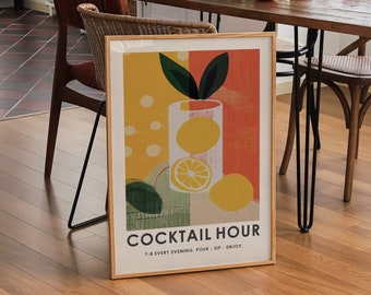 Cocktail print, cocktail wall art, bar cart decor, kitchen wall art, gin print, kitchen decor, bar wall art, cocktail hour dining room decor