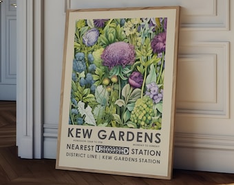 Kew Gardens print, William Morris print, vintage botanical poster,  retro Kew Gardens poster, botanical wall art, vintage floral wall art,