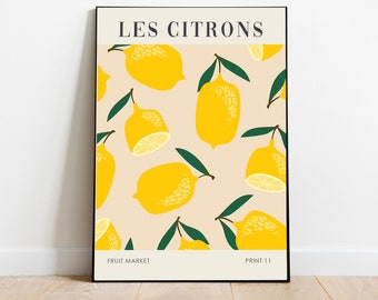 Les Citrons Fruit market print, lemons print, fruit print, citrus fruits, kitchen print, kitchen wall art, kitchen poster, fruit wall art