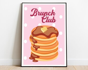American pancakes breakfast print, Brunch club print, retro kitchen print, retro kitchen wall art, kitchen poster, retro food poster,