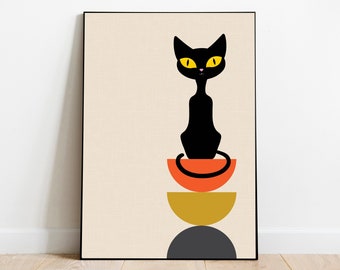 mid century print, Retro cat print, Atomic cat, mid century wall art, mid century cat print, mid century modern, retro wall art, cat gift