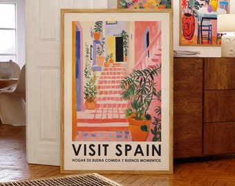 Spain vintage travel print, exhibition poster, retro Spain wall art, vintage travel wall art, botanical wall art, Spanish street