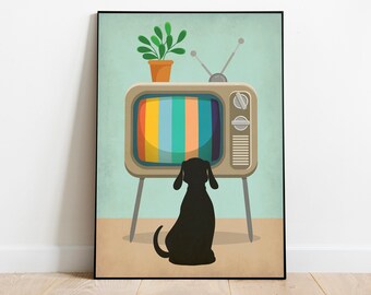 Retro dog print, labrador, mid century dog print, mid century modern, dog wall art, dog lover gift, mid century wall art, retro wall art