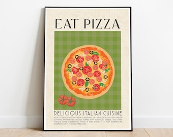 Pizza Print, Italy print, pasta print, retro food wall art, kitchen wall art, kitchen print, vintage food poster kitchen decor food gift