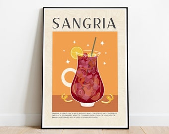 Sangria print, cocktail wall art, bar cart print, Kitchen Poster,