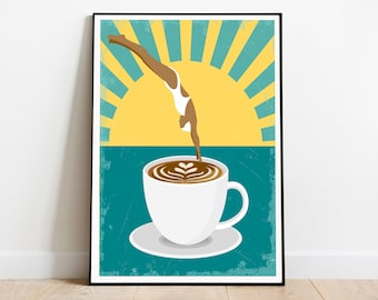 Retro coffee poster, vintage coffee print, kitchen print, kitchen wall art, retro kitchen poster, coffee lover, coffee gift