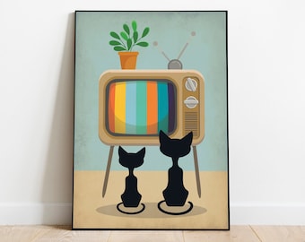 Retro black cat wall art, mid century modern print, mid century print, Atomic cat print, office decor, retro wall art, cat lover gift