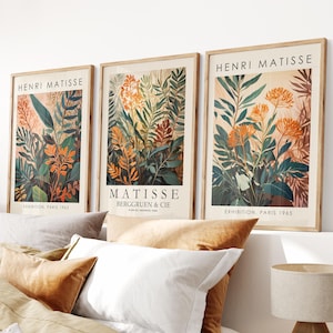 Set of 3 Matisse prints, Henri Matisse print, orange botanical print, vintage floral print, botanical painting, orange floral print,