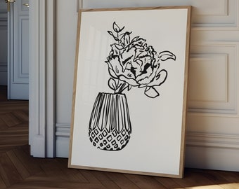 Trendy Abstract Botanical Flowers Print, Boho Flower Poster, Abstract Art Print Floral, minimalist flower, black and white floral print