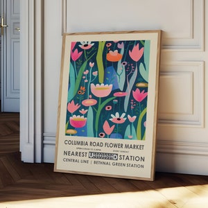 Columbia Road Market, London Flower market poster, Retro botanical print, floral wall art, exhibition poster, Underground print