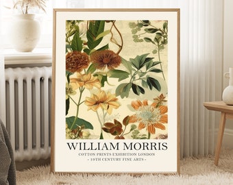 William Morris vintage style floral Print, William Morris Exhibition Print, vintage yellow botanical poster, Vintage Wall Art, Textiles Art,