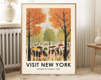 New York vintage travel print, exhibition poster, retro New York poster, Central Park print, travel wall art, travel gift