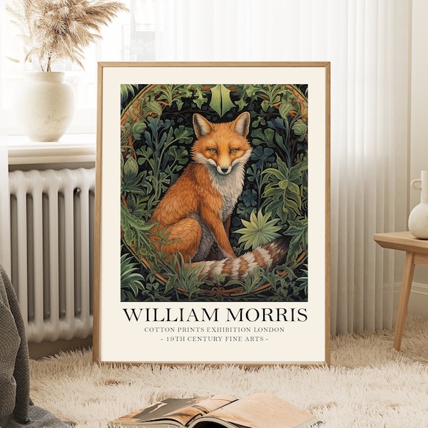 William Morris fox Print, vintage style William Morris Exhibition Print, vintage fox poster, Vintage Wall Art, Textiles Art, vintage poster