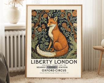 Vintage Liberty London poster, William Morris print, fox print, vintage botanical wall art, vintage animal print, woodland print,