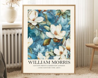 William Morris vintage style floral Print, William Morris Exhibition Print, vintage blue botanical poster, Vintage Wall Art, Textiles Art,