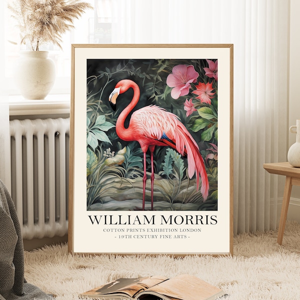 William Morris flamingo print, William Morris Exhibition Print, William Morris Poster, Vintage Wall Art, Textiles Art, Vintage Poster