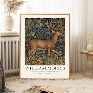 William Morris vintage style deer Print, William Morris Exhibition Print, vintage stag print, Vintage Wall Art, Textiles Art, Vintage Poster