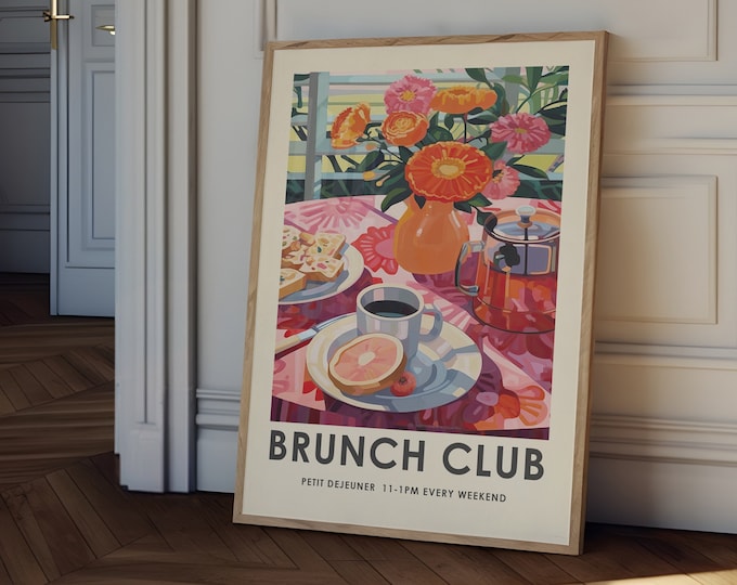 vintage food Print, Brunch club print, breakfast print, Food Illustration Print, Kitchen Decor, colourful Food wall art, food painting