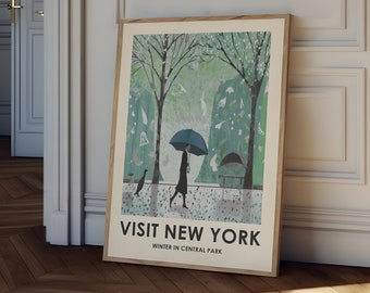 New York vintage travel print, exhibition poster, retro New york wall art, Central Park, travel wall art, vintage wall art