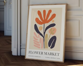 Henri Matisse flower market print, hand drawn flower market poster, botanical print, trendy floral wall art, botanical wall art,