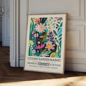 London flower market print, Covent Garden Market, Flower market poster, botanical print, botanical wall art, floral wall art, flowers print