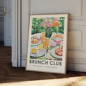 Brunch club print, breakfast print, vintage food Print, Food Illustration Print, Kitchen Decor, colourful Food wall art, food painting