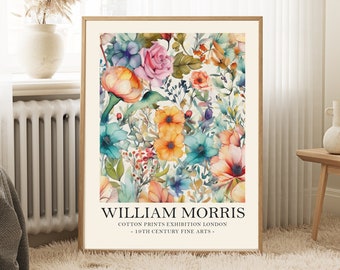 William Morris floral Print, vintage style William Morris Exhibition Print, bright vintage botanical poster, Vintage Wall Art, Textiles Art,
