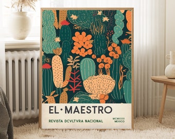 El Maestro Print, Mexican Exhibition Art Poster, Cactus Wall Art, Mexico Travel Poster, Vintage Wall Art, El Maestro Poster,Mexican Culture