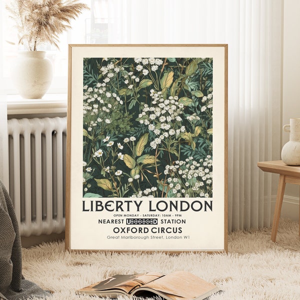 Liberty London store, William Morris print, Flower market print, vintage botanical print, botanical wall art, floral wall art, flowers print