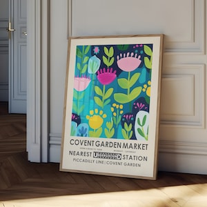 London Flower market print, Covent Garden Market, botanical print, colourful flower print, abstract floral wall art, flowers print