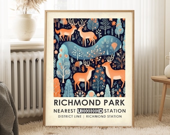 Richmond Park print, London Print, Park Poster, Vintage travel print, flower market, Floral Art, Botanical Print, Vintage botanical Decor