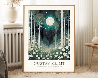 Gustav Klimt forest Print, moon and stars print, Klimt Museum Poster, Klimt Exhibition Poster, Gustav Klimt Poster, Art Nouveau,