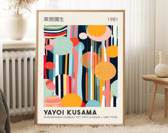 Yayoi Kusama Print, Japanese abstract wall art, exhibition poster, dot abstract art, circles wall art, Contemporary Art Living Room wall art