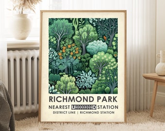 Richmond Park print, London Print, Park Poster, Vintage travel print, flower market, Floral Art, Botanical Print, Vintage botanical Decor