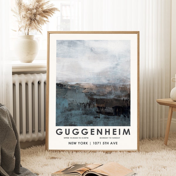 Guggenheim poster, modern art poster, teal blue abstract art, abstract wall art, New York exhibition poster, contemporary art neutral decor